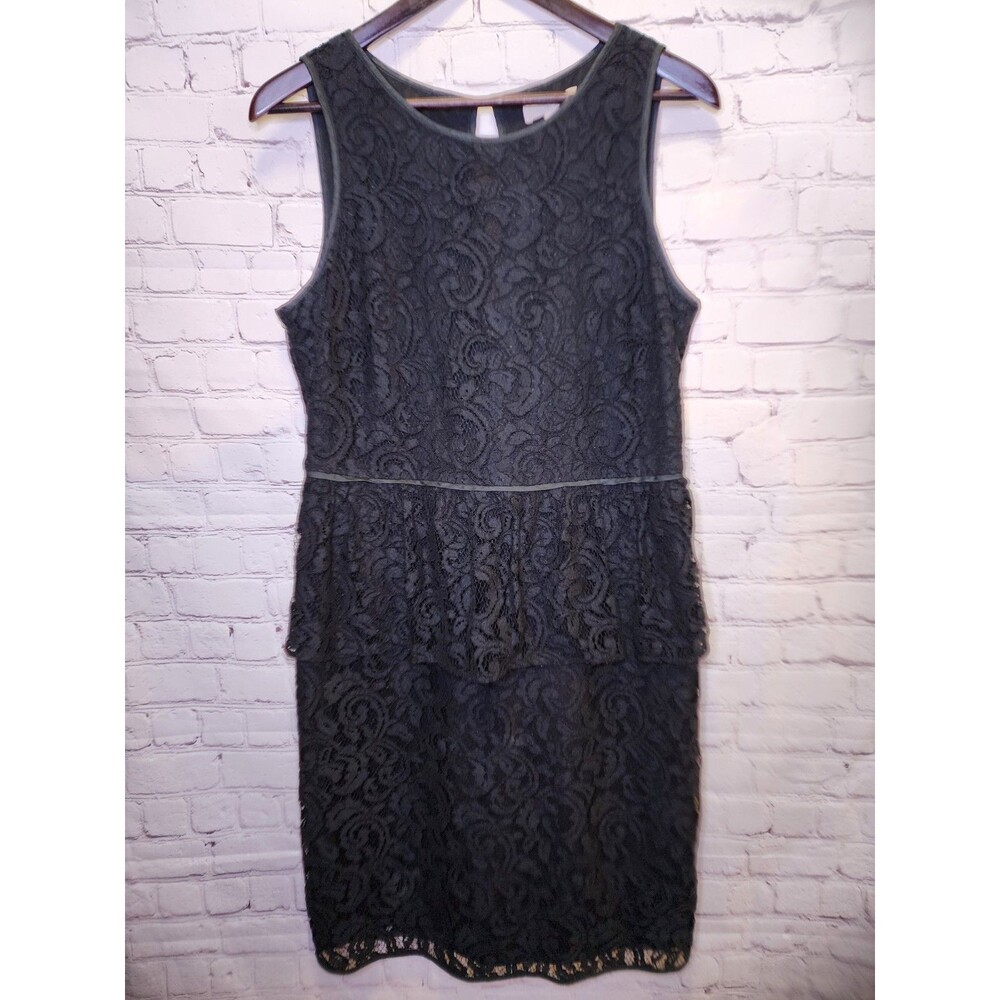 Banana Republic Dress Womens 12 Black Lace Peplum Waist Keyhole Back Lined